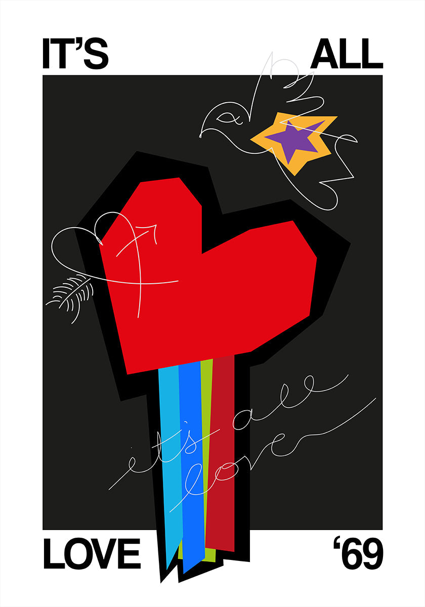 It's All Love Heart Grey Plakat - Posterbox