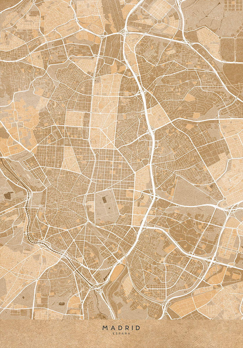 Map of Madrid (Spain) in sepia vintage style Plakat - Posterbox