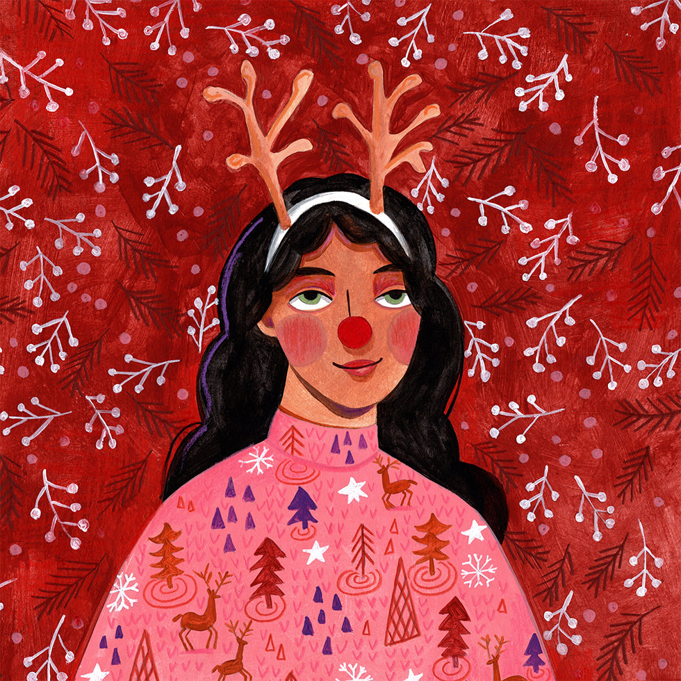 Modern abstract Christmas portrait woman Plakat - Posterbox