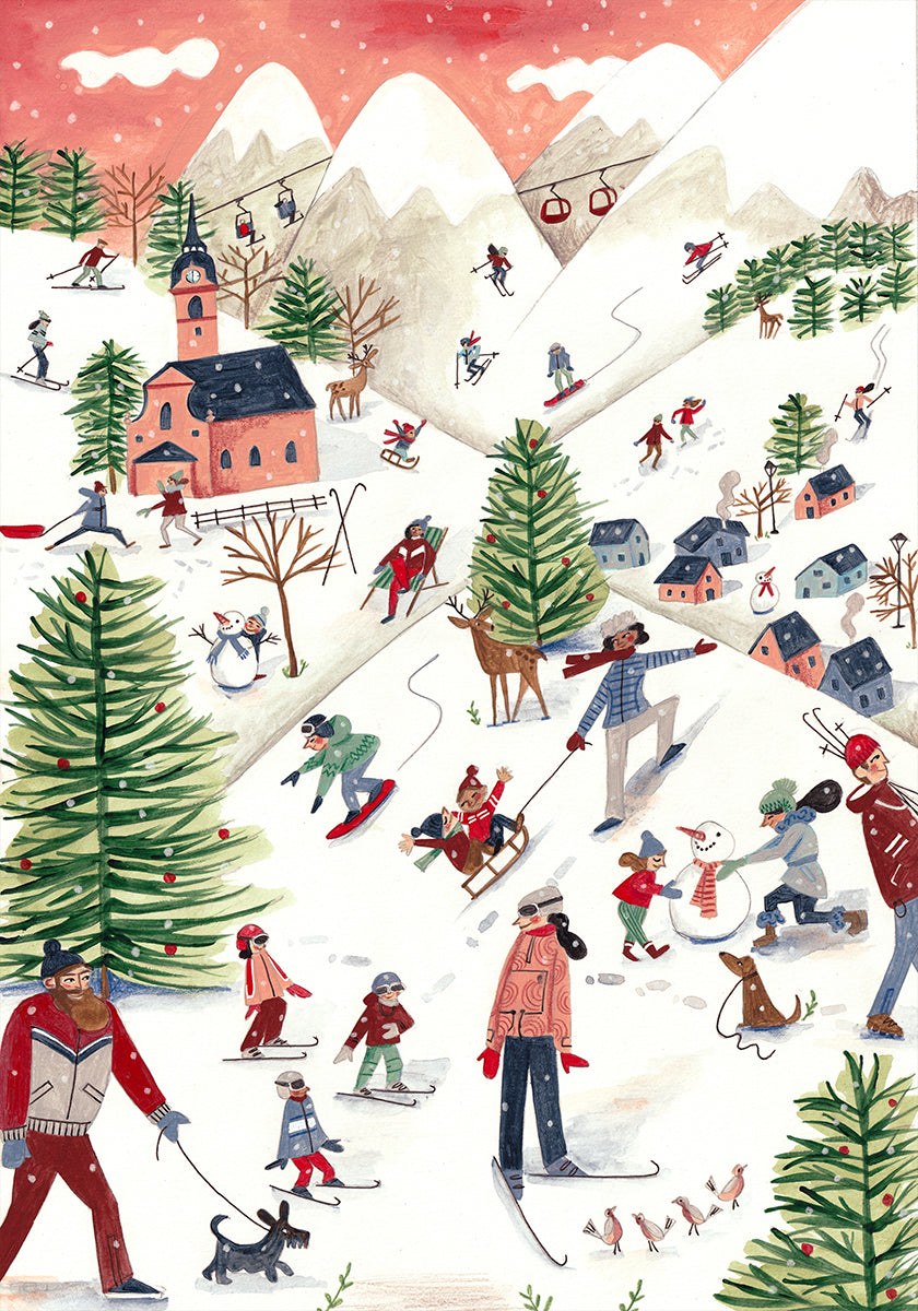 Mountain landscape with houses in the snow Plakat - Posterbox