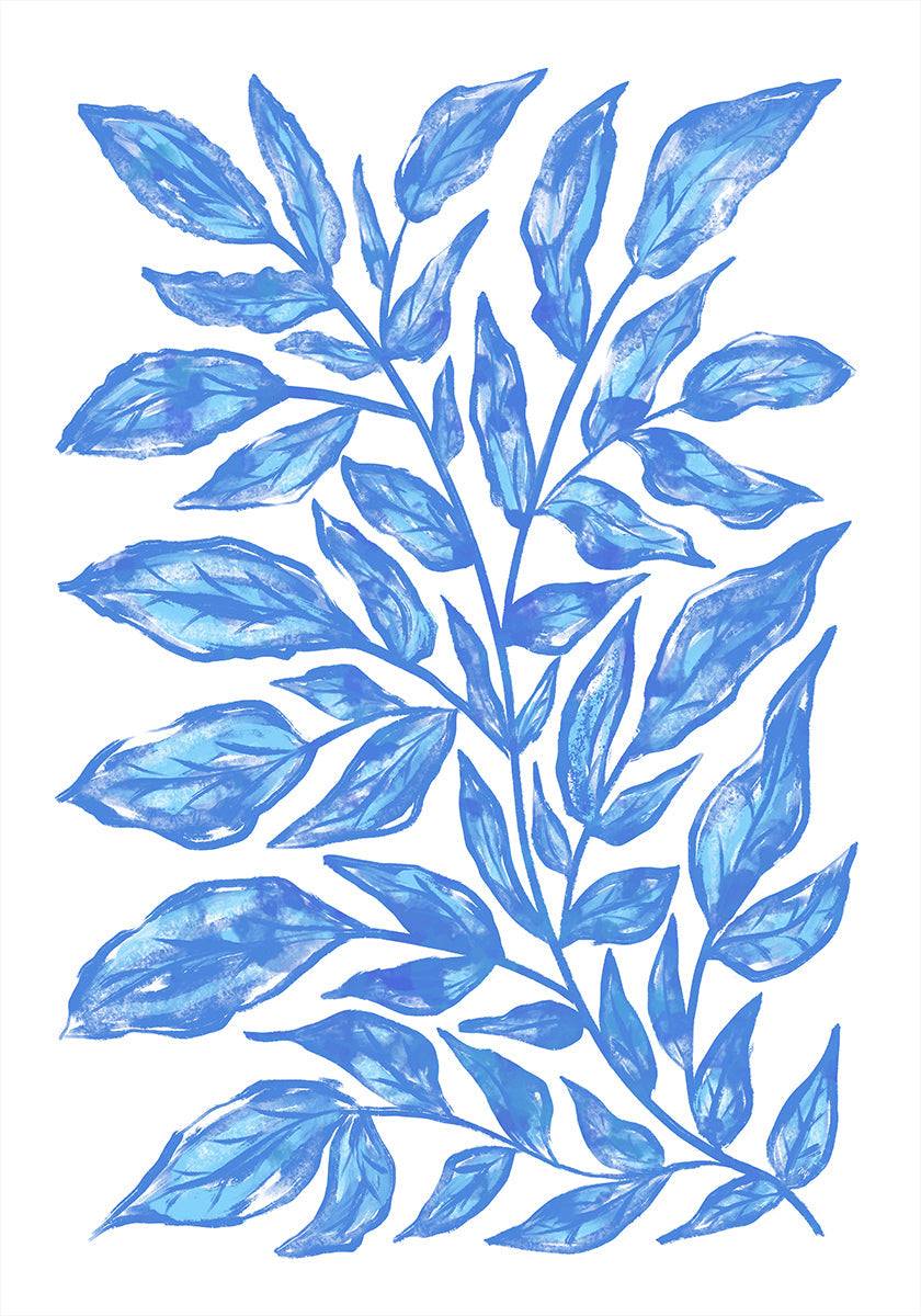 Botanical Illustration Of Blue Leaves Plakat - Posterbox