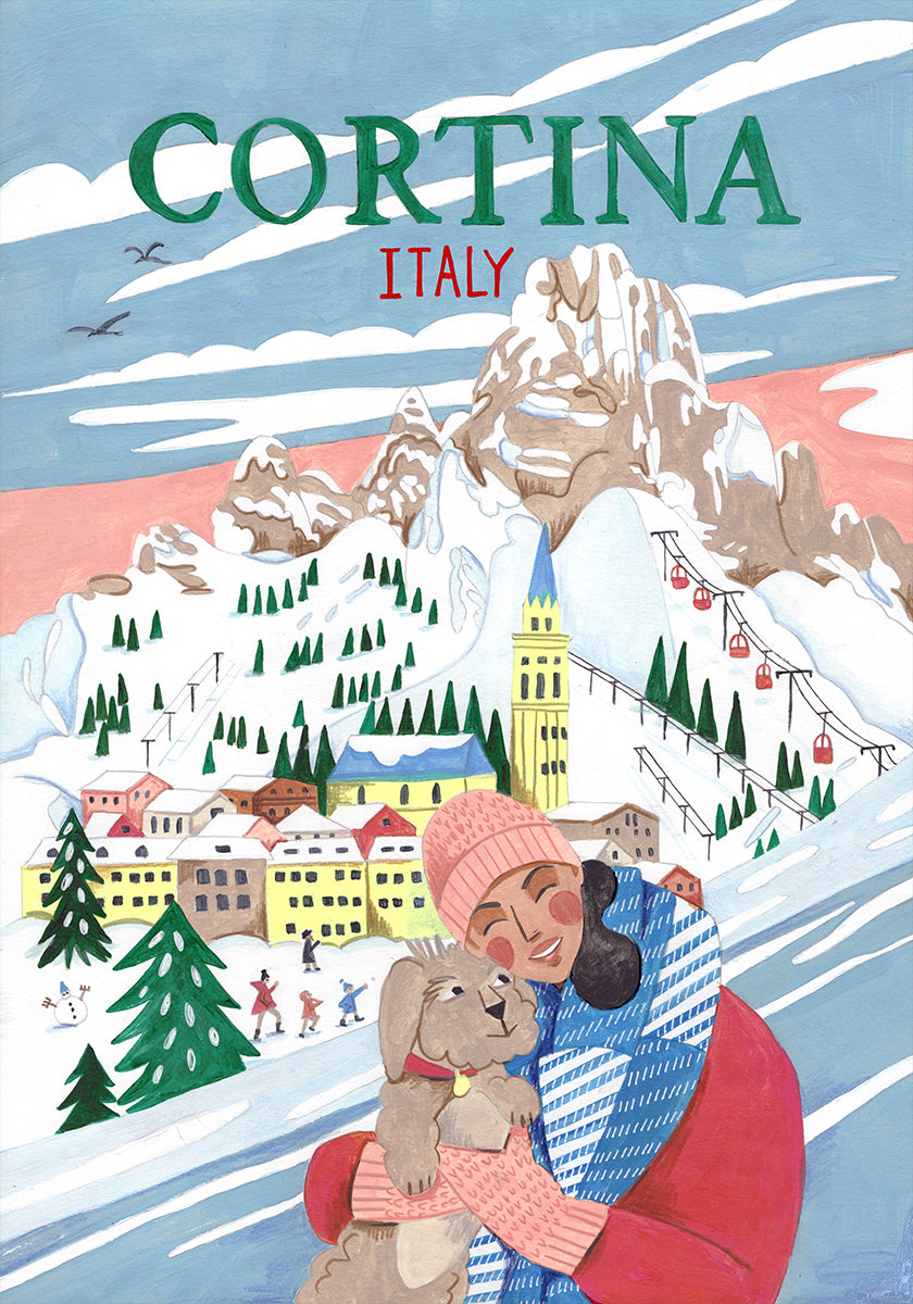 Travel Poster Woman in Cortina, Italy Plakat - Posterbox