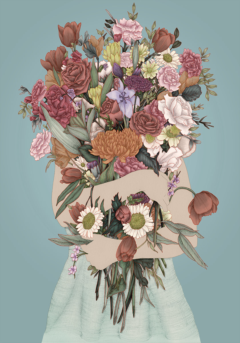 Gathering a Garden Teal Large Plakat - Posterbox