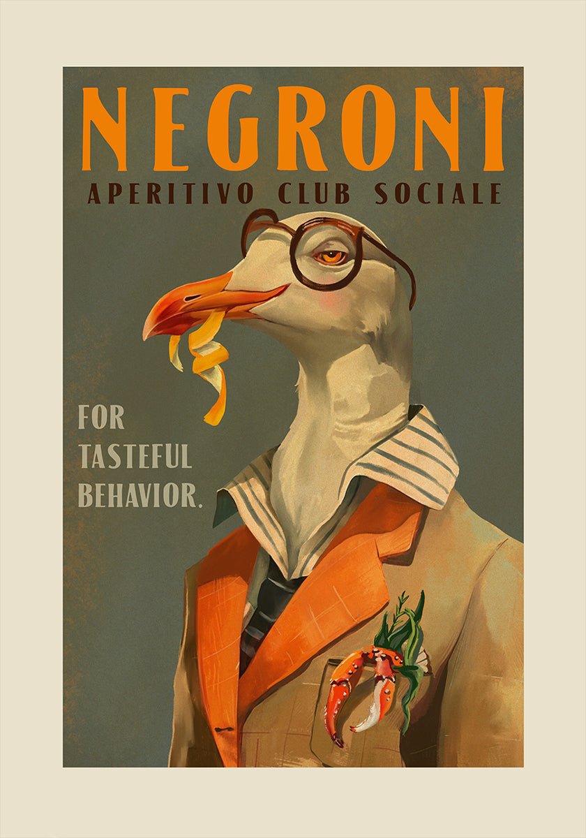 Vintage Art Deco Negroni Of A Fancy Seagull Plakat - Posterbox