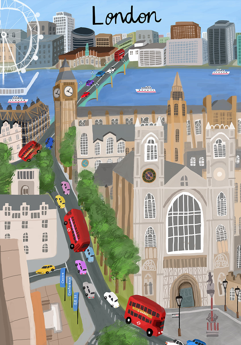 London City with View of the Thames River and Big Ben by Artist Carla Daly Plakat - Posterbox