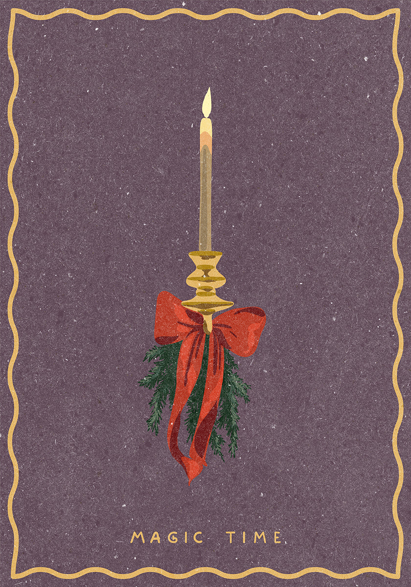 Candle with bow and spruce sprigs Plakat - Posterbox