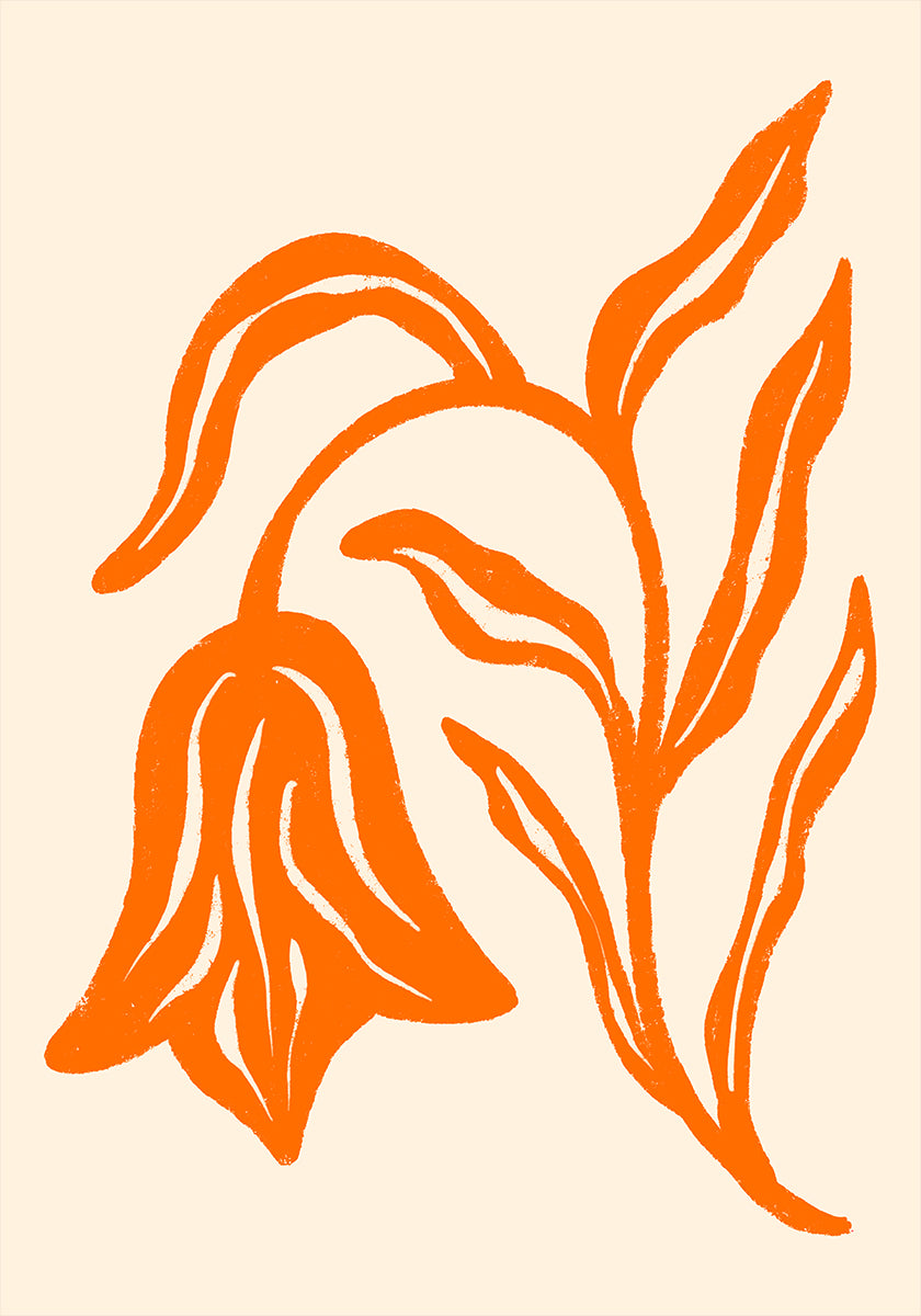Stylized Orange Tulip  And Leaves Plakat - Posterbox