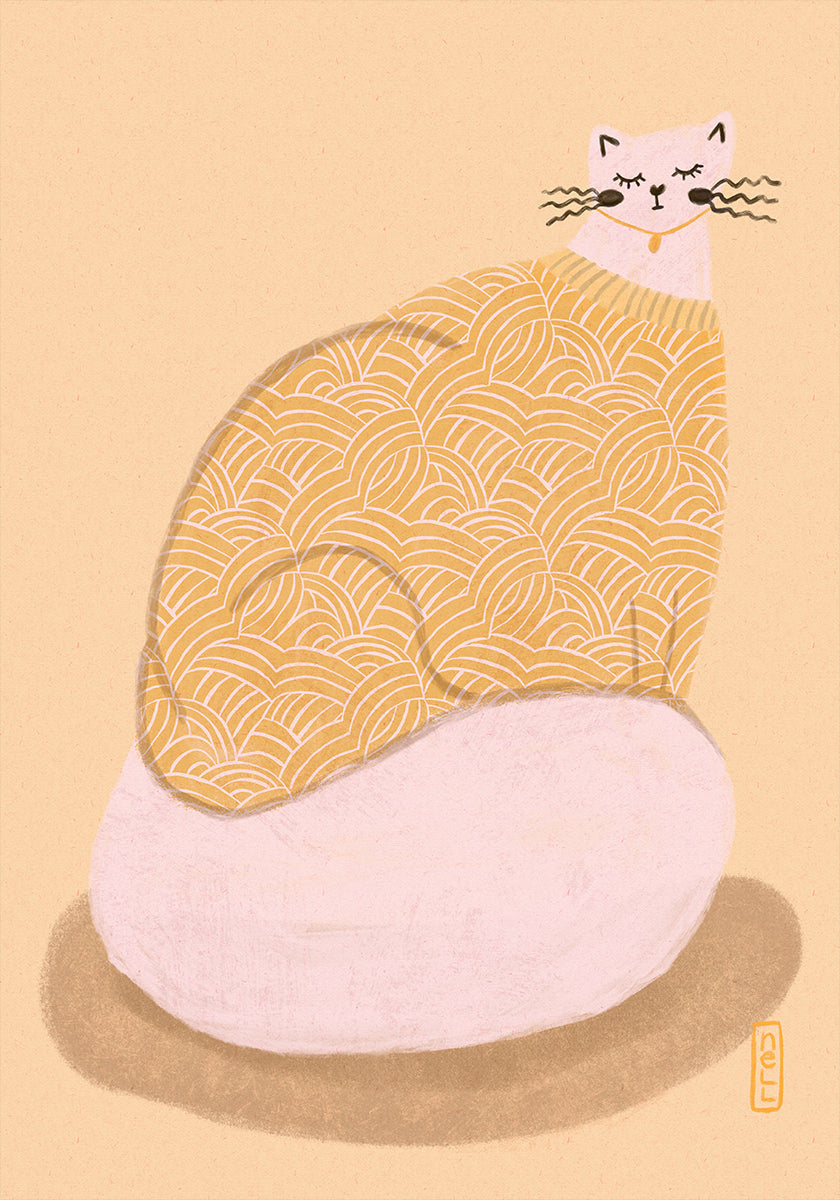 Cat in a Butter Yellow Jersey Illustration Plakat - Posterbox