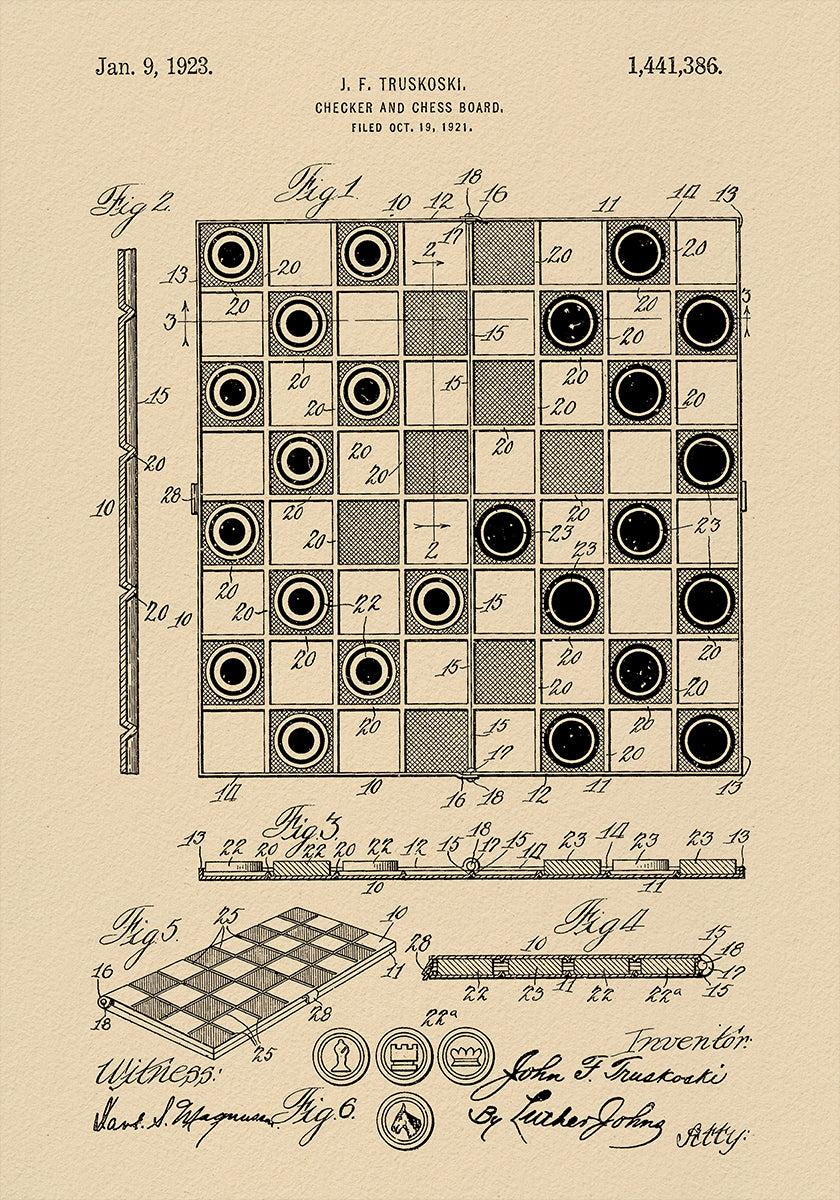 Checker and Chess Board Patent 1921 Plakat - Posterbox
