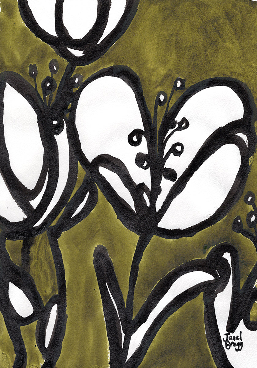 Floral With Tulips In Moss Green Plakat - Posterbox