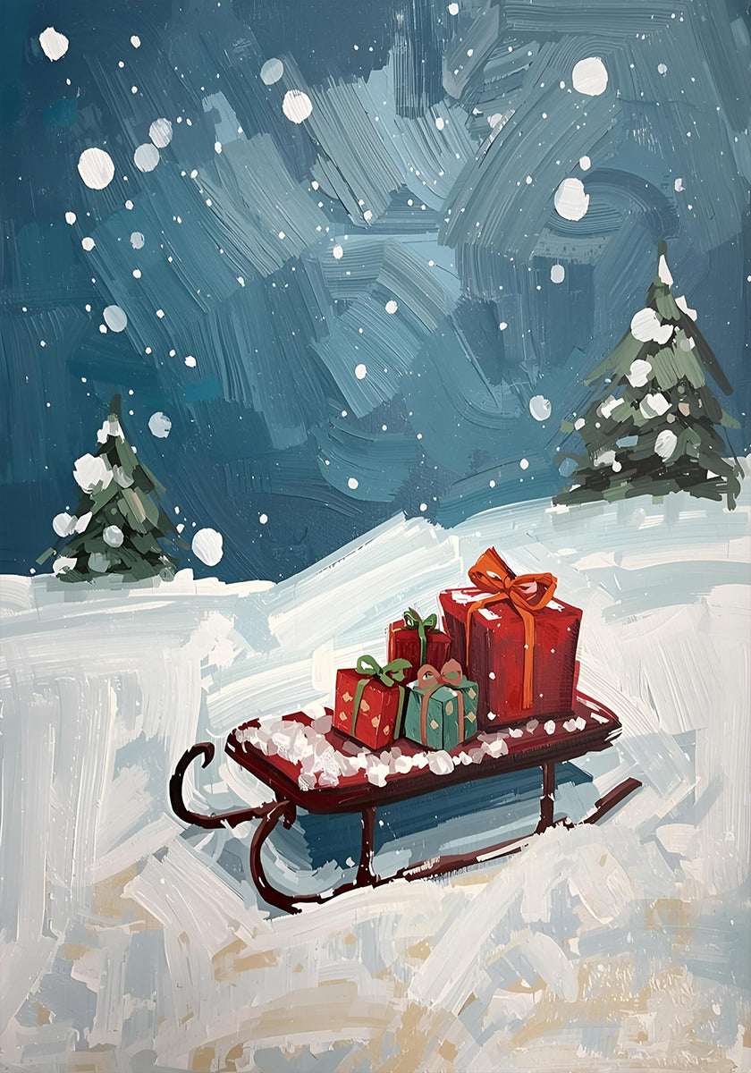 Schlitten mit Geschenken Plakat - Posterbox