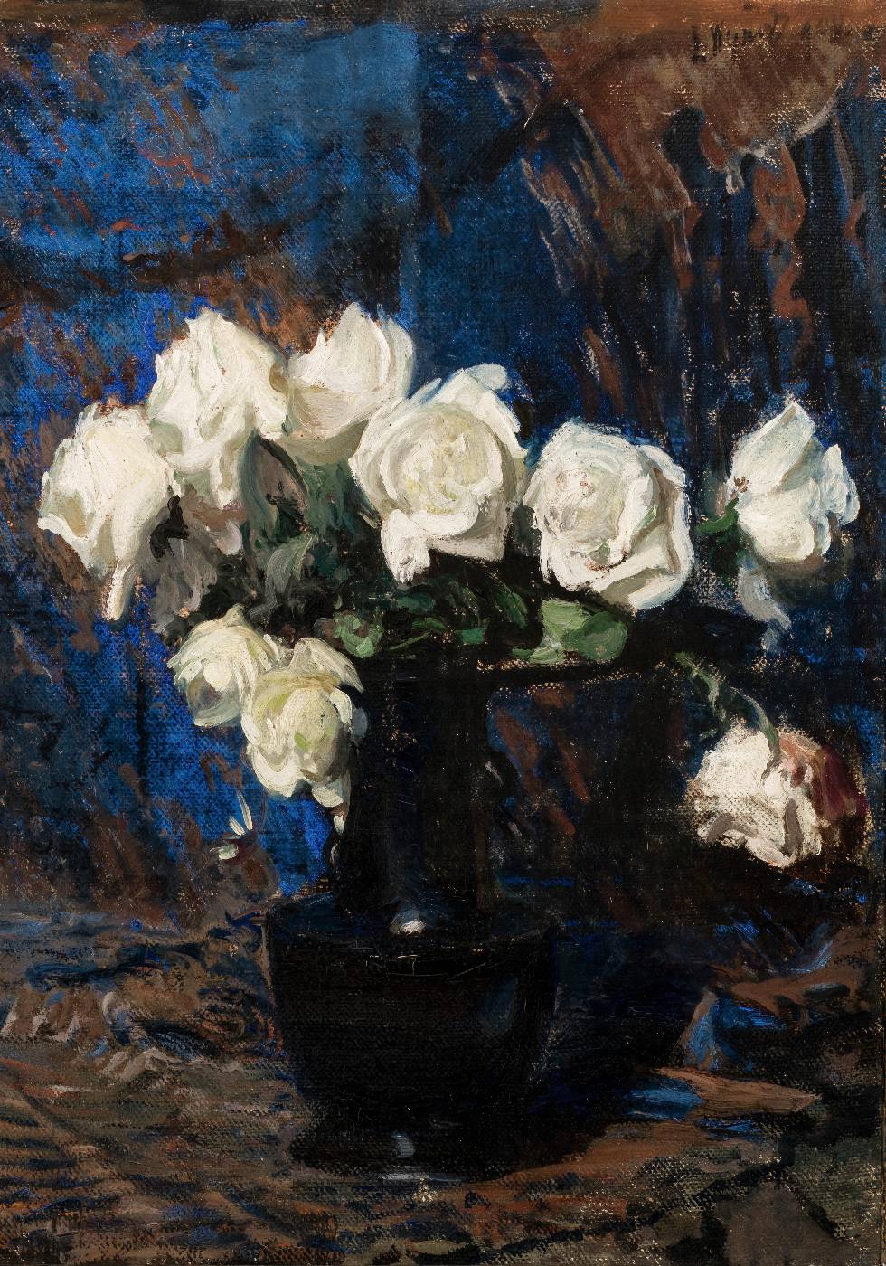 Weiße Rosen von Leon Wyczółkowski Poster - Posterbox.no