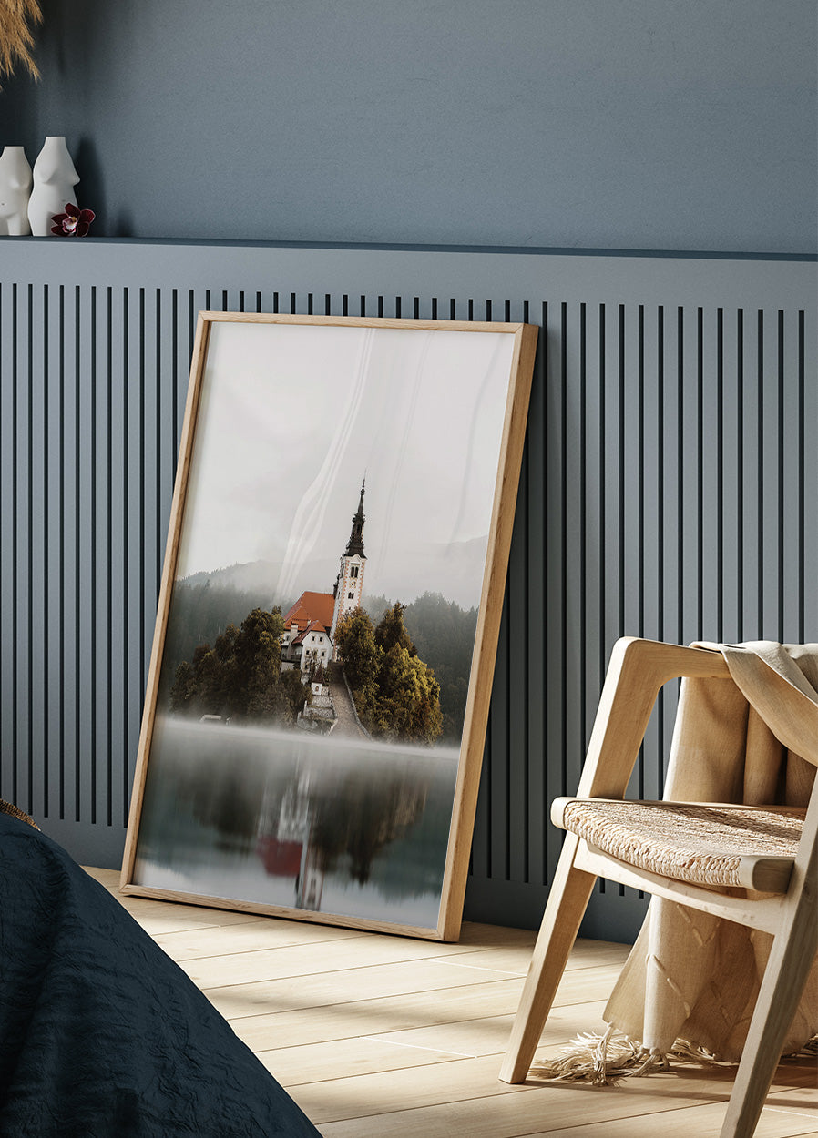 Misty Church on an Island Poster - Posterbox.dk