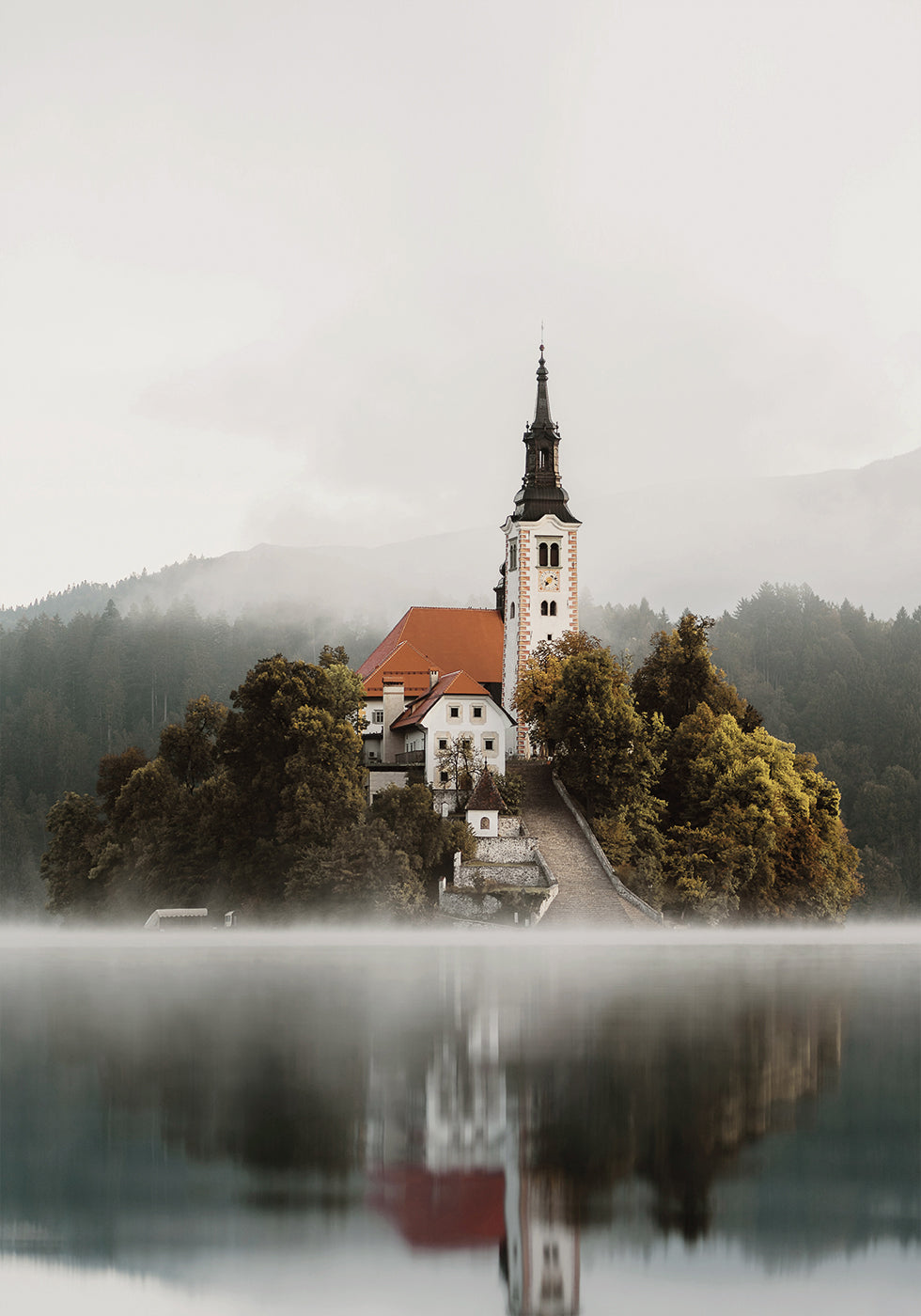 Misty Church on an Island Poster - Posterbox.dk