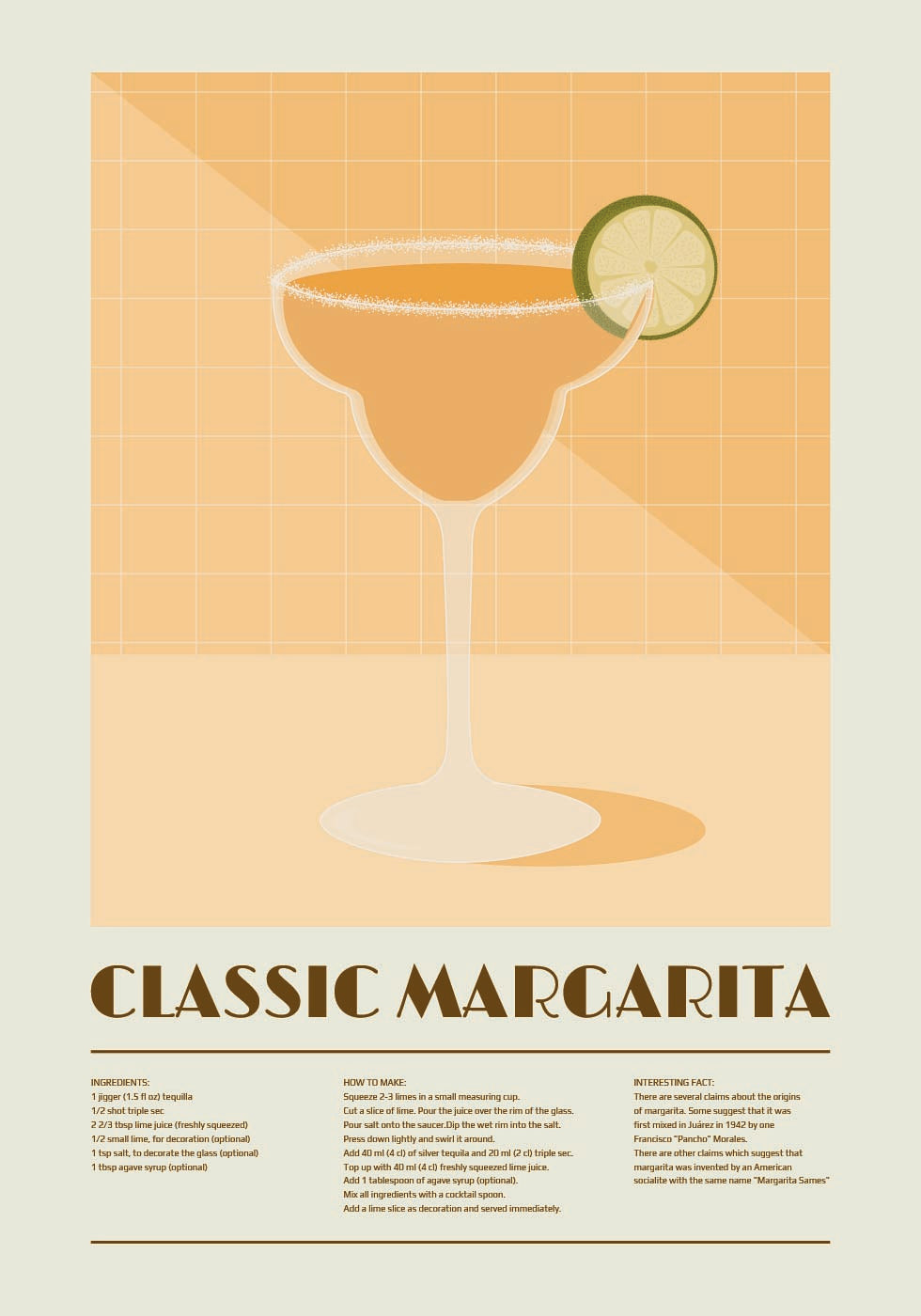 Classic Margarita Cocktail, Recipe Art Plakat - Posterbox