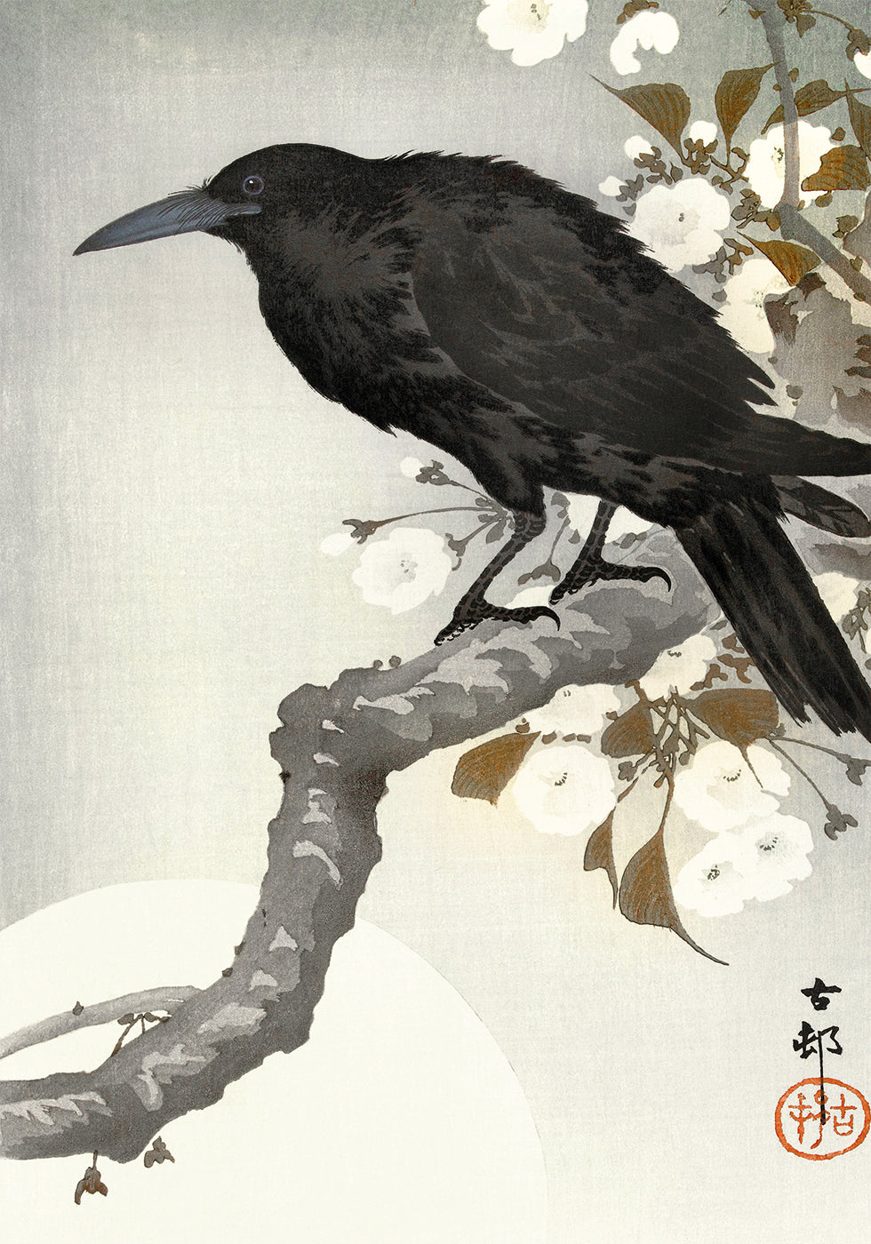 Krähe und Vollmond von Ohara Koson Poster - Posterbox.dk