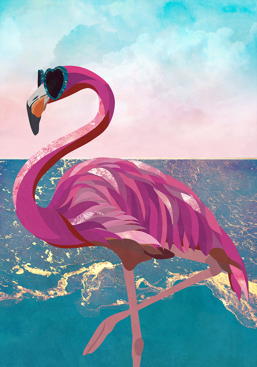 Flamingo goes to the beach Plakat - Posterbox
