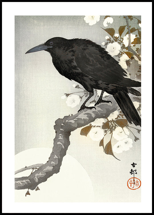 Krähe und Vollmond von Ohara Koson Poster - Posterbox.dk