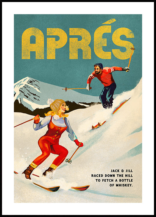 Vintage Pin Up Apres Whiskey Ski Couple Plakat - Posterbox