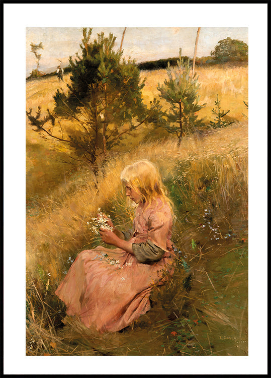 Mädchen pflückt Blumen von Richard Bergh Poster - Posterbox.dk