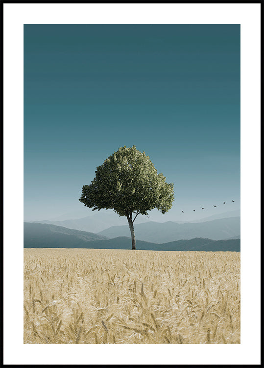 Grüner Baum im Feld Poster - Posterbox.dk