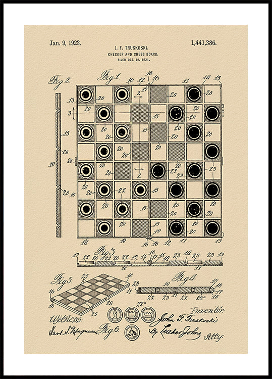 Checker and Chess Board Patent 1921 Plakat - Posterbox