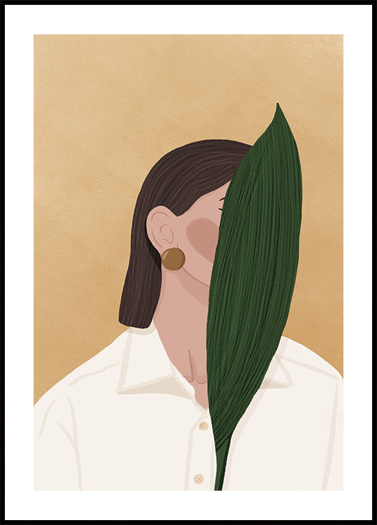 Frau mit Blatt Poster - Posterbox.dk