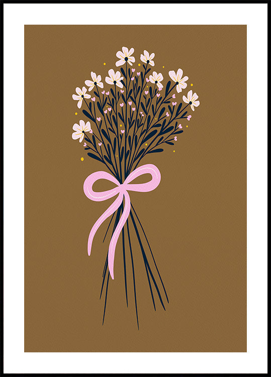Floral Bouquet With Bow - burnt orange and pink - Posterbox