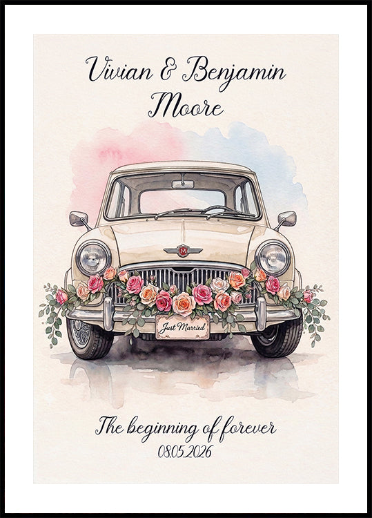 Persönliches Poster „Just Married“.