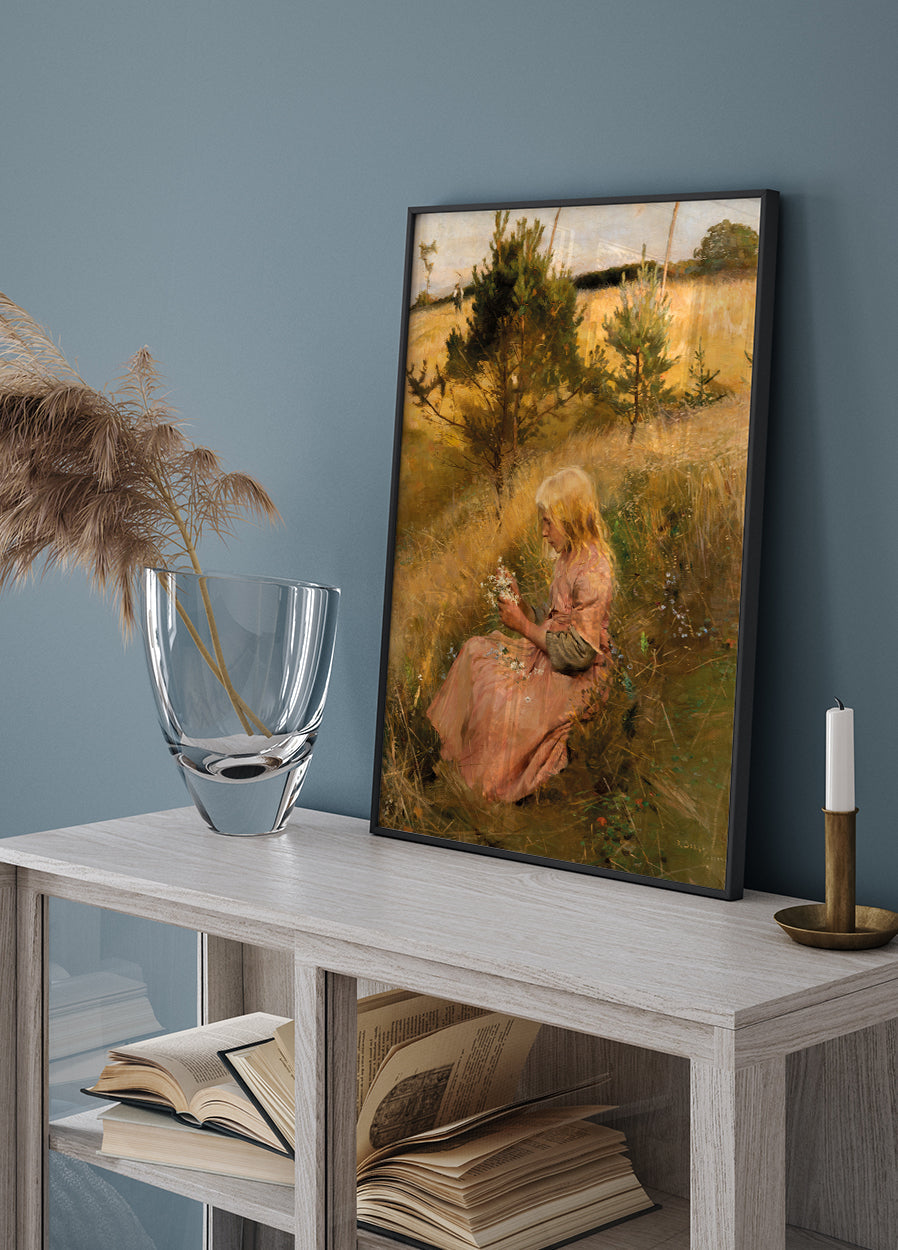 Mädchen pflückt Blumen von Richard Bergh Poster - Posterbox.dk