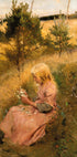 Mädchen pflückt Blumen von Richard Bergh Poster - Posterbox.dk