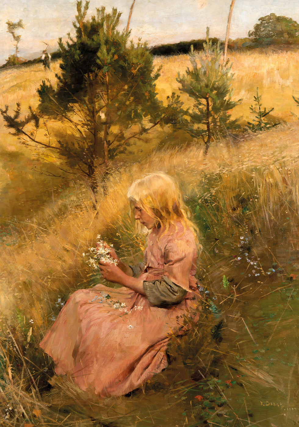 Mädchen pflückt Blumen von Richard Bergh Poster - Posterbox.dk