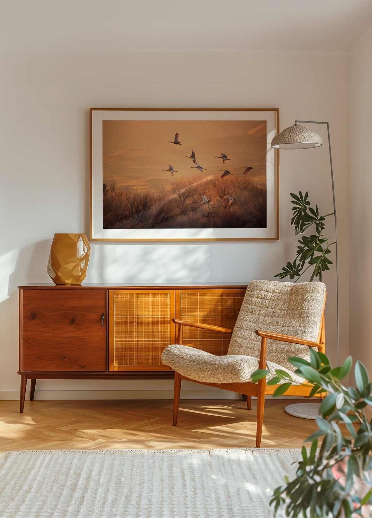 Kraniche zur Goldenen Stunde