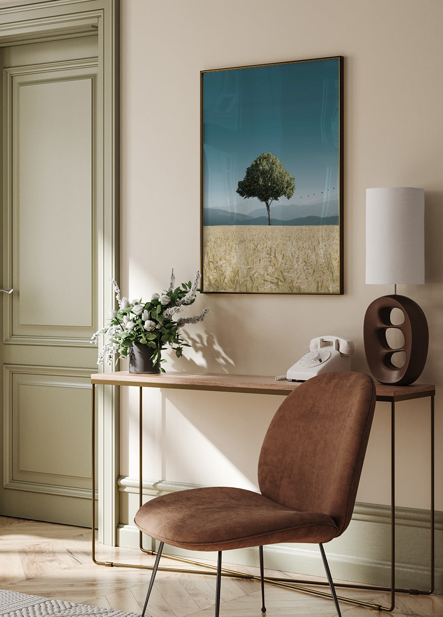 Grüner Baum im Feld Poster - Posterbox.dk