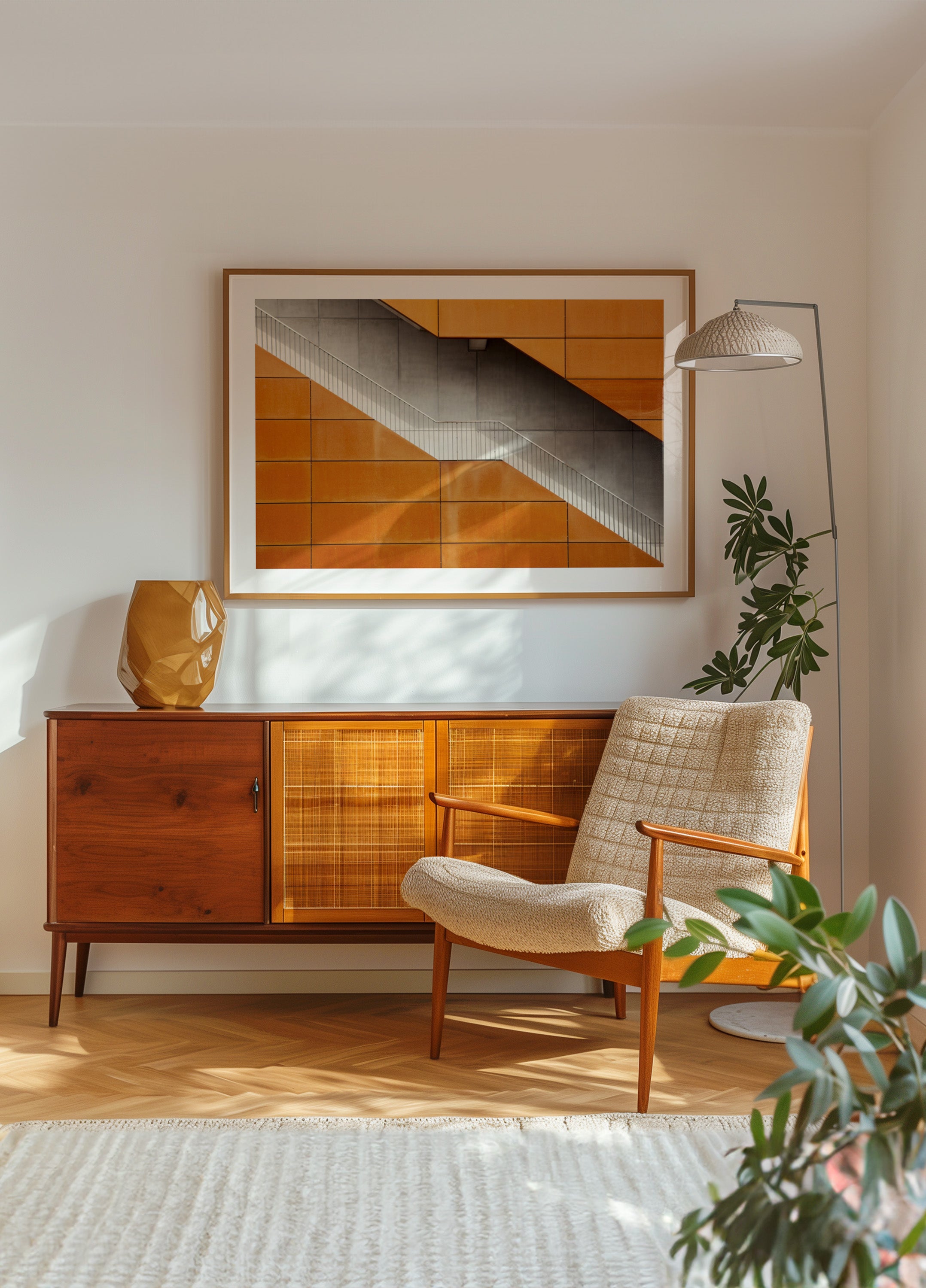 Orangefarbene Diagonaltreppe