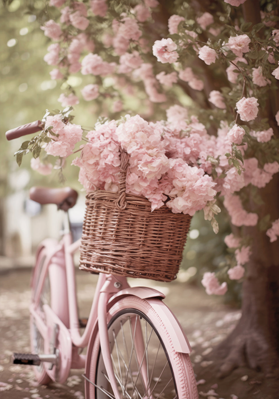 Rosa Fahrrad und Blüten Poster - Posterbox.dk