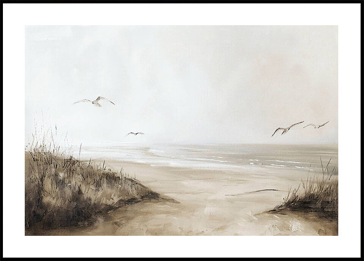 Vintage neutrales Strand-Möwen-Gemälde-Poster - Posterbox.dk
