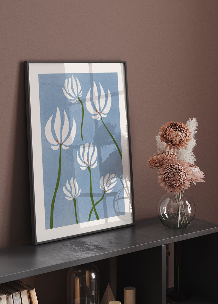 Poster mit weißen Blumen - Posterbox.dk