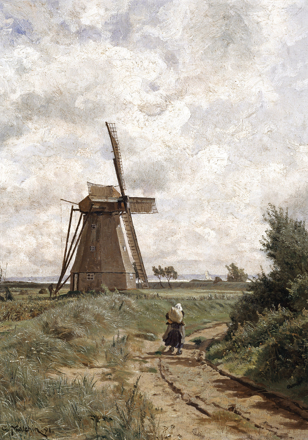 Windmühle Bei Ahrenshoop von Carl Malchin Poster - Posterbox.dk