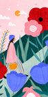 Woman Walking in Flower Garden Plakat - Posterbox