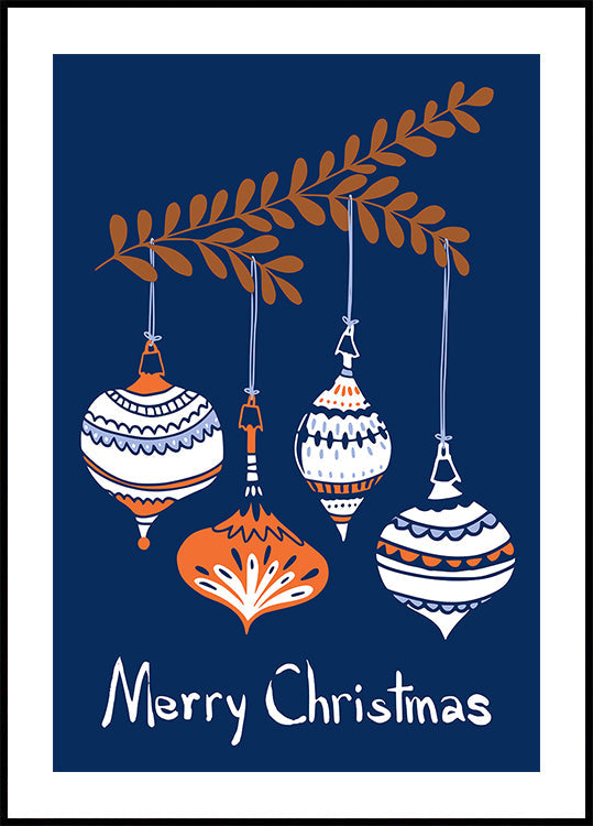 Cheerful little Christmas baubles blue Plakat - Posterbox