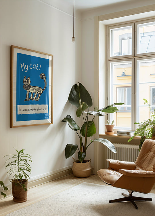 My Cat! Artist’s Point of View. Childlike Cat Drawing – Playful Whimsical Feline Art for Home or Gift Interior (NEW) - Posterbox