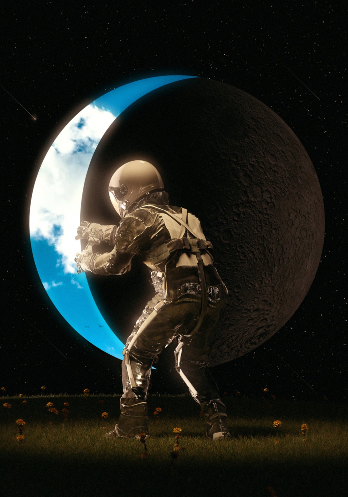 Astronaut hält den Mond