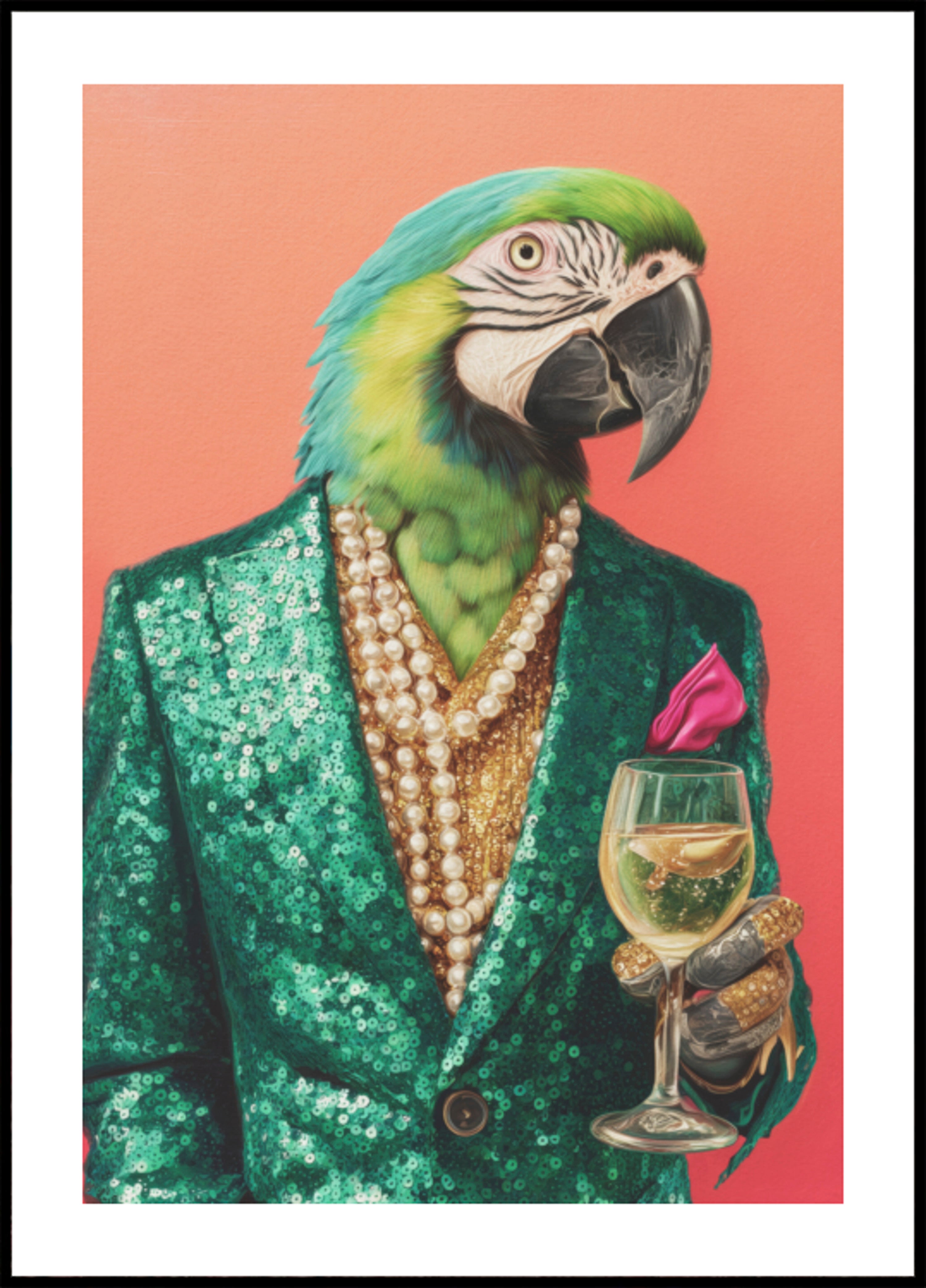 Eleganter Papagei mit Wein