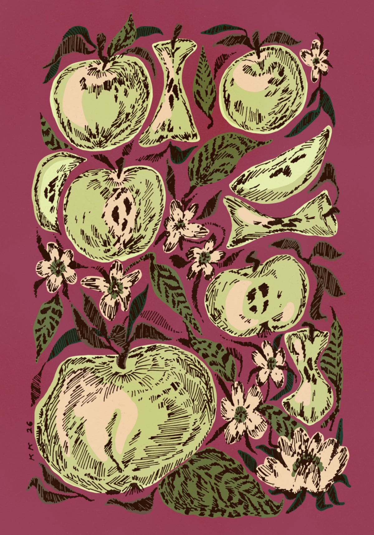 Green Apples and Blossoms - Posterbox