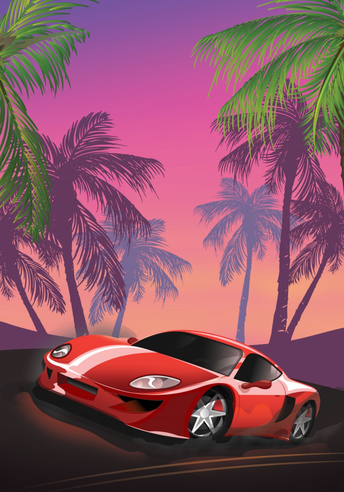 Roter Sportwagen-Sonnenuntergang