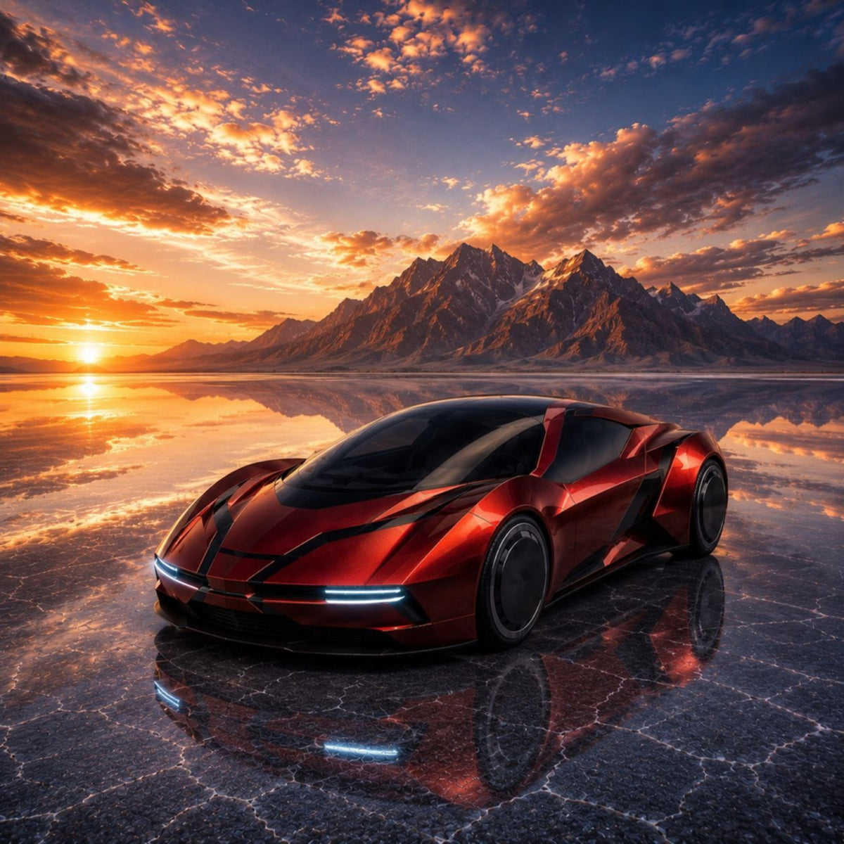 Lebendiger Sonnenuntergangs-Sportwagen