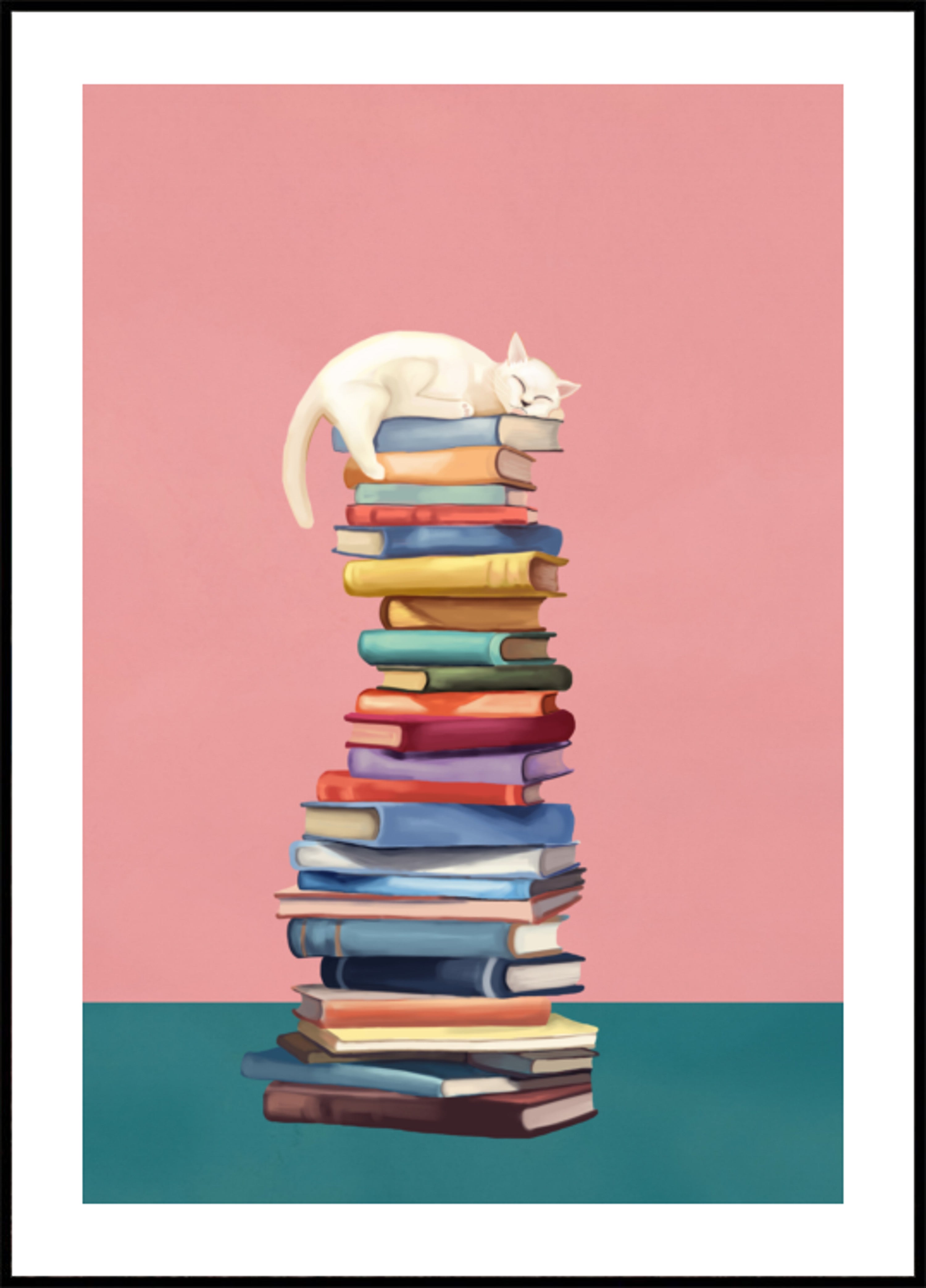 Gemütliche Katze auf bunten Büchern