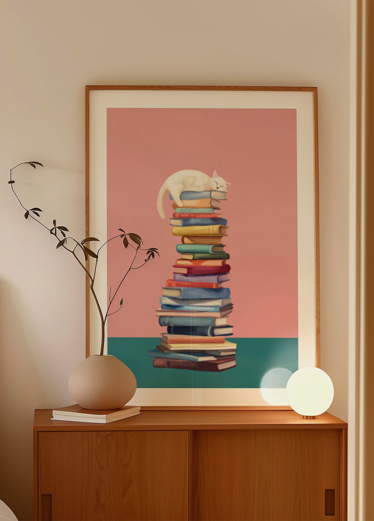 Gemütliche Katze auf bunten Büchern