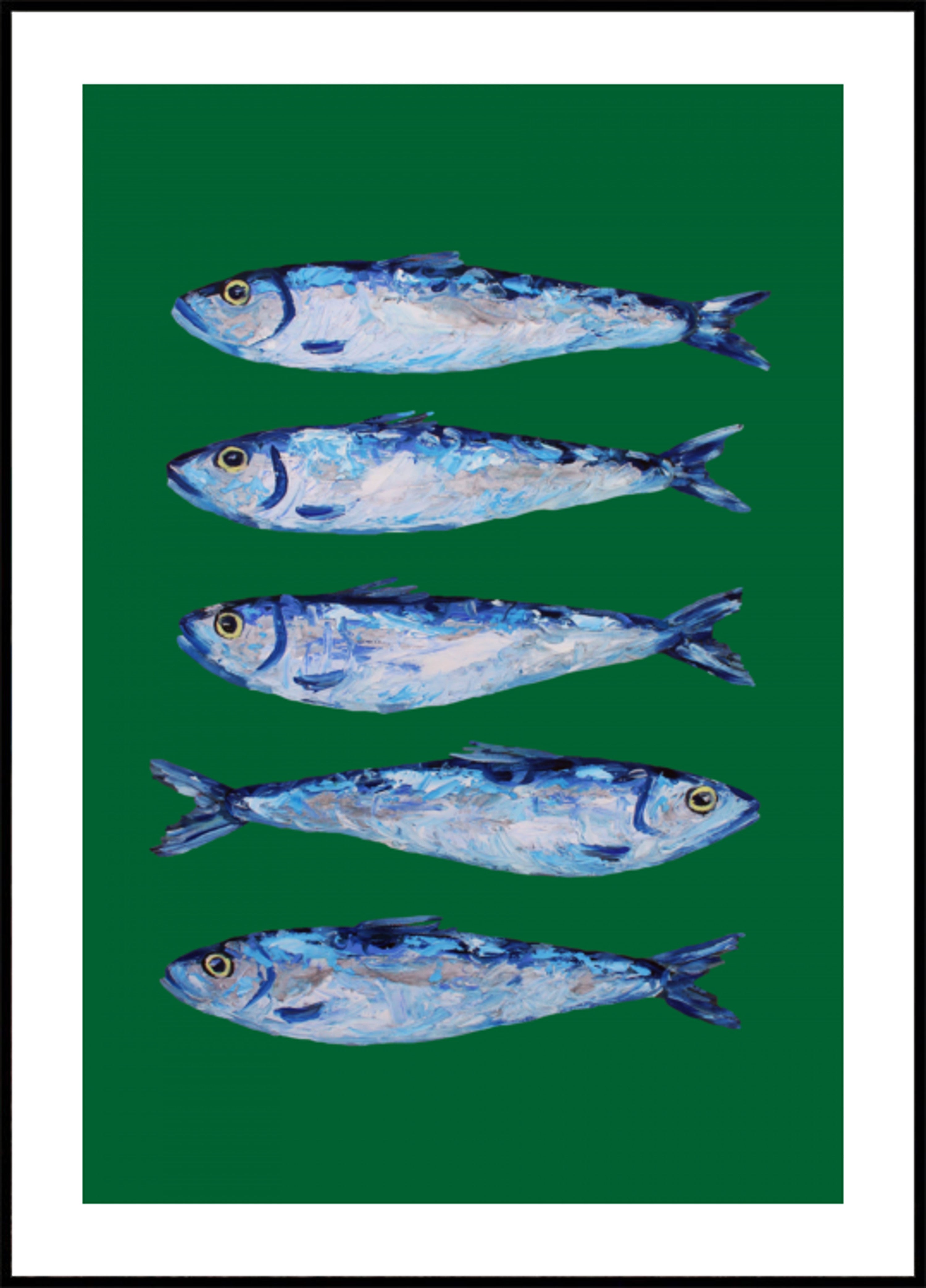 Fünf bemalte Sardinen